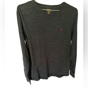 Dark gray long sleeve V neck tee shirt Polo Ralph Lauren